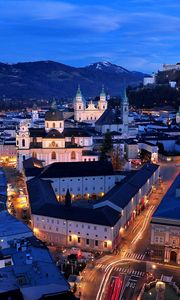 Preview wallpaper salzburg, austria, night, top view, streets, buildings