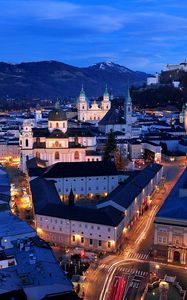 Preview wallpaper salzburg, austria, night, top view, streets, buildings