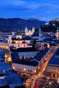 Preview wallpaper salzburg, austria, night, top view, streets, buildings