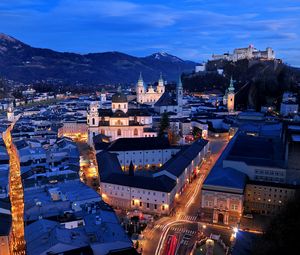Preview wallpaper salzburg, austria, night, top view, streets, buildings