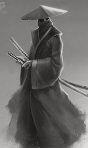 Preview wallpaper samurai, katanas, warrior, art, black and white