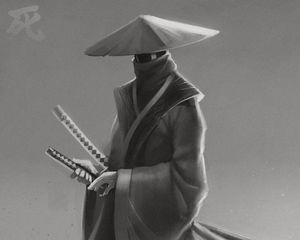 Preview wallpaper samurai, katanas, warrior, art, black and white