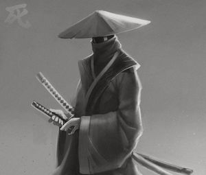 Preview wallpaper samurai, katanas, warrior, art, black and white