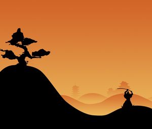 Preview wallpaper samurai, night, silhouette