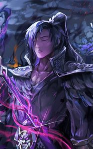 Preview wallpaper samurai, staff, anime, art, purple