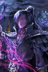 Preview wallpaper samurai, staff, anime, art, purple