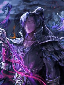 Preview wallpaper samurai, staff, anime, art, purple