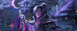 Preview wallpaper samurai, staff, anime, art, purple