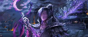 Preview wallpaper samurai, staff, anime, art, purple