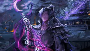 Preview wallpaper samurai, staff, anime, art, purple