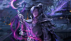 Preview wallpaper samurai, staff, anime, art, purple