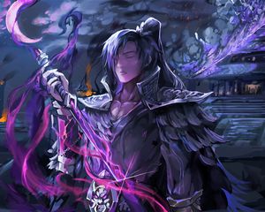 Preview wallpaper samurai, staff, anime, art, purple