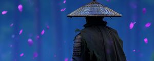Preview wallpaper samurai, sword, flowers, petals, purple