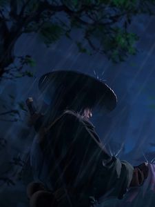 Preview wallpaper samurai, warrior, katana, rain, art, dark