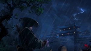 Preview wallpaper samurai, warrior, katana, rain, art, dark