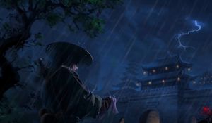 Preview wallpaper samurai, warrior, katana, rain, art, dark