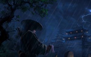 Preview wallpaper samurai, warrior, katana, rain, art, dark