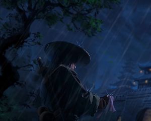 Preview wallpaper samurai, warrior, katana, rain, art, dark