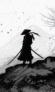 Preview wallpaper samurai, warrior, silhouette, art, black and white