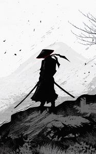 Preview wallpaper samurai, warrior, silhouette, art, black and white