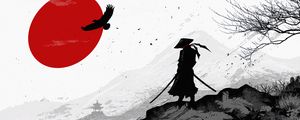 Preview wallpaper samurai, warrior, silhouette, art, black and white