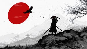 Preview wallpaper samurai, warrior, silhouette, art, black and white