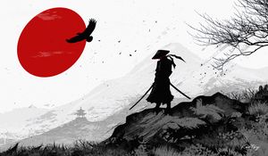 Preview wallpaper samurai, warrior, silhouette, art, black and white