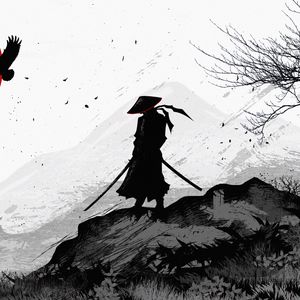 Preview wallpaper samurai, warrior, silhouette, art, black and white