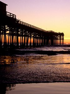 Preview wallpaper san diego, california, evening, pier, waves, sea, decline