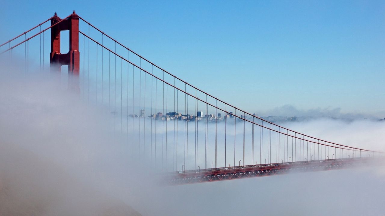 Wallpaper san francisco, california, bridge, fog
