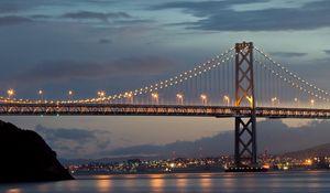 Preview wallpaper san francisco, city, bay bridge, dusk, lights, sky, hdr