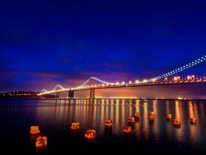 Preview wallpaper san francisco, lights, bridge, night, city lights