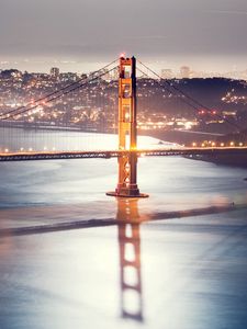 Preview wallpaper san francisco, night, bridge, lights, hdr