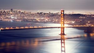 Preview wallpaper san francisco, night, bridge, lights, hdr