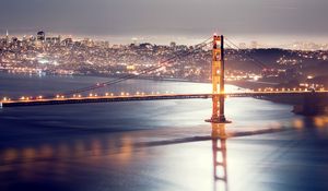 Preview wallpaper san francisco, night, bridge, lights, hdr