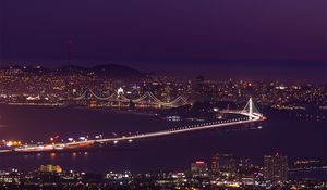 Preview wallpaper san francisco, night city, bridge, skyscrapers