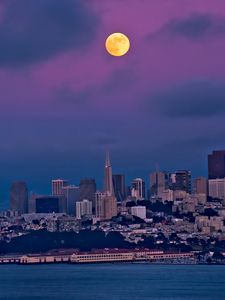 Preview wallpaper san francisco, night, moon, sky, bay, building, house