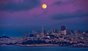 Preview wallpaper san francisco, night, moon, sky, bay, building, house