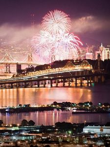 Preview wallpaper san francisco, usa, city, fireworks, night, bridge, holiday