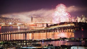 Preview wallpaper san francisco, usa, city, fireworks, night, bridge, holiday