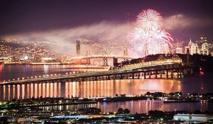 Preview wallpaper san francisco, usa, city, fireworks, night, bridge, holiday