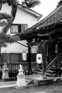 Preview wallpaper sanctuary, lanterns, tree, interior, bw