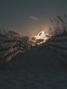 Preview wallpaper sand, beach, sunset, fence