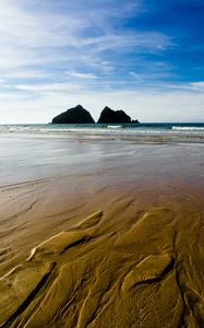 Preview wallpaper sand, coast, rocks, sea