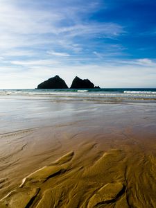 Preview wallpaper sand, coast, rocks, sea