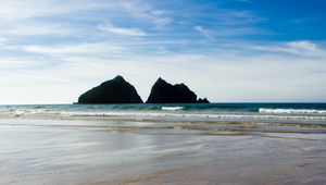 Preview wallpaper sand, coast, rocks, sea