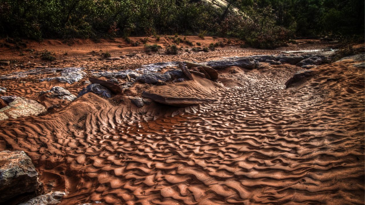 Wallpaper sand, dunes, riverbed, river, hdr