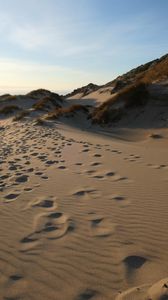 Preview wallpaper sand, hill, dunes, grass, traces