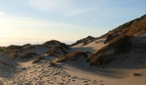 Preview wallpaper sand, hill, dunes, grass, traces