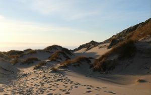 Preview wallpaper sand, hill, dunes, grass, traces